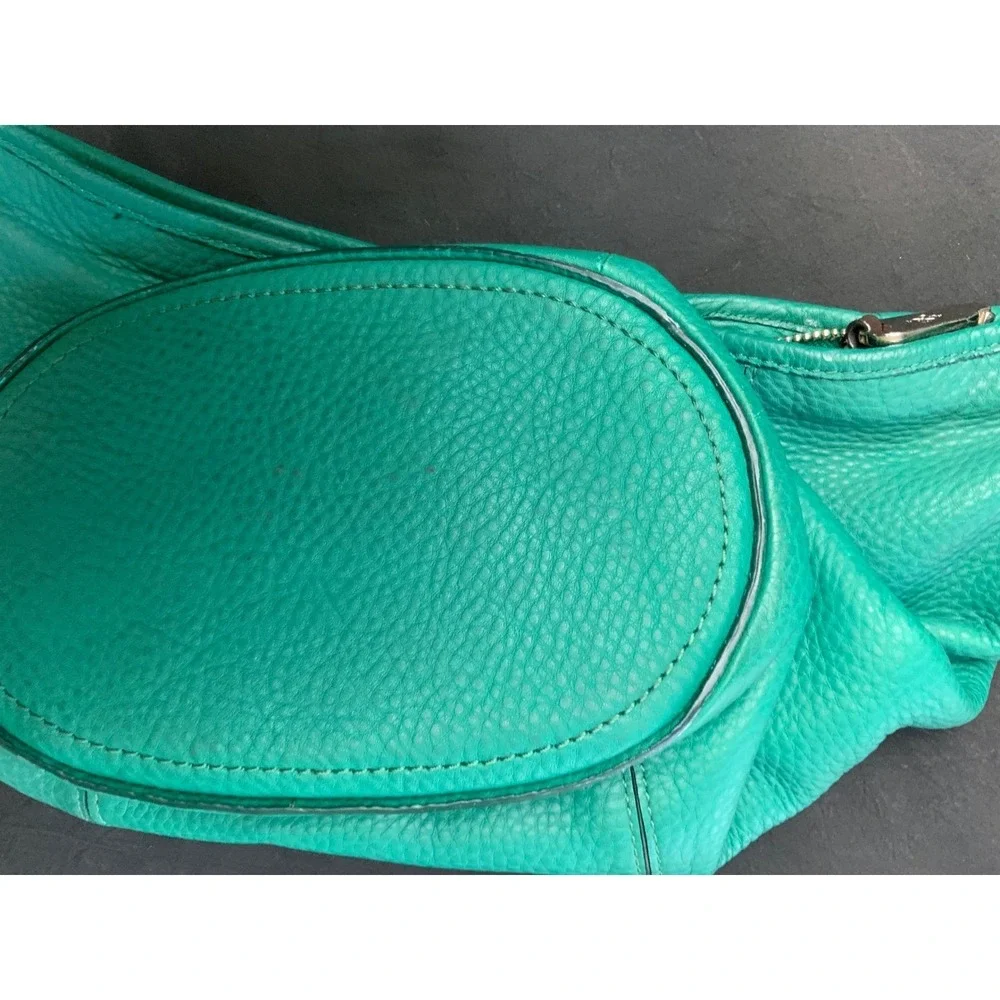 Cole Haan Green Pebbled Leather Hobo Shoulder Bag Emerald Handbag Brown Strap‎